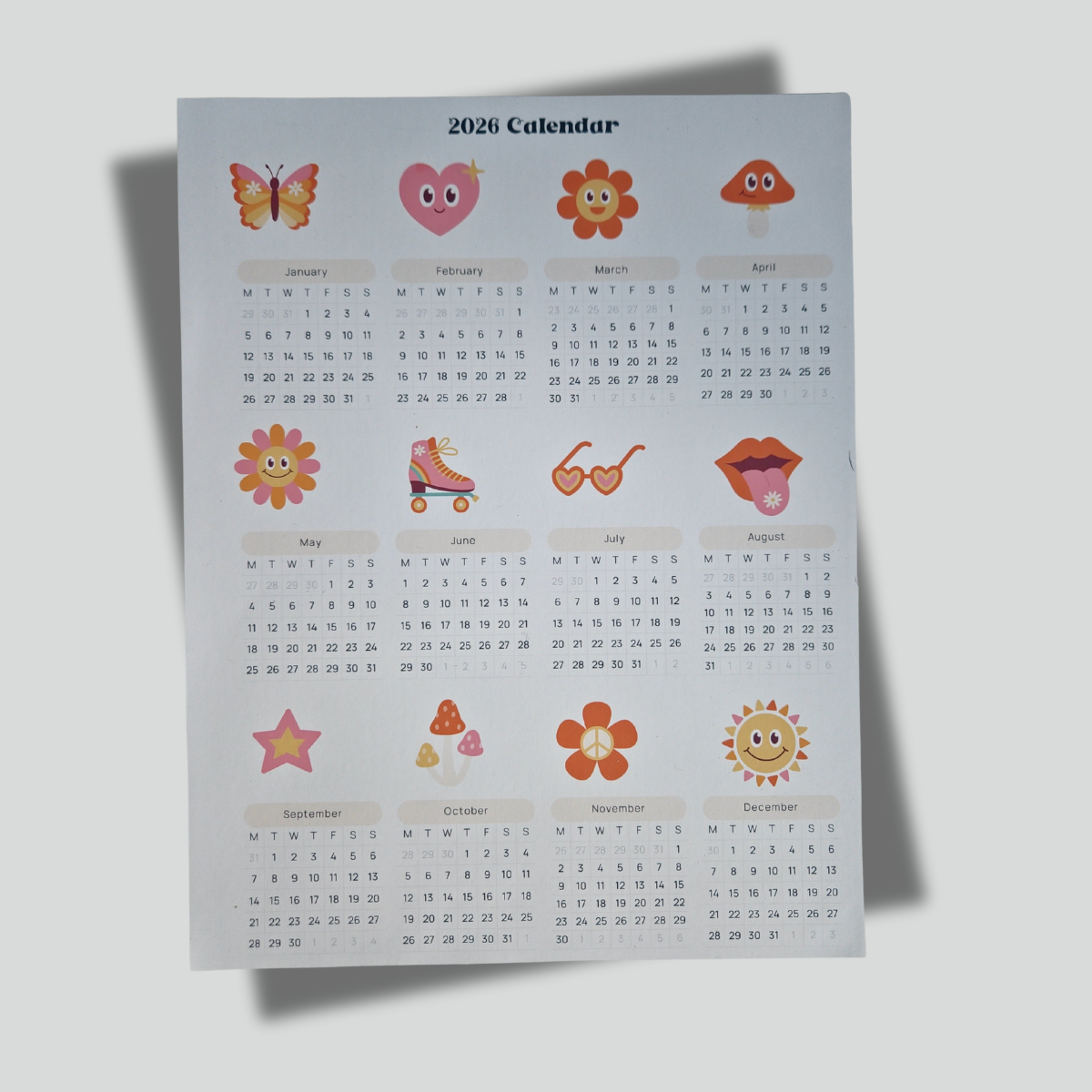 Retro Magnetic Calendar – 2026 or School Year – Butterfly & Flower Theme 🦋🌼