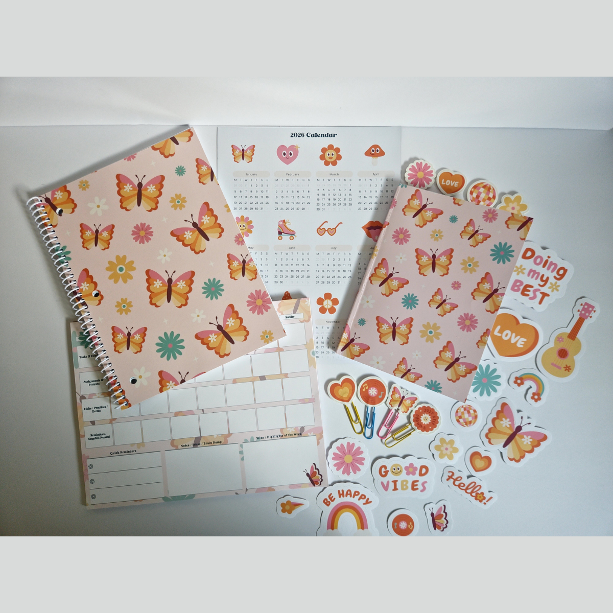 Retro Magnetic Calendar – 2026 or School Year – Butterfly & Flower Theme 🦋🌼