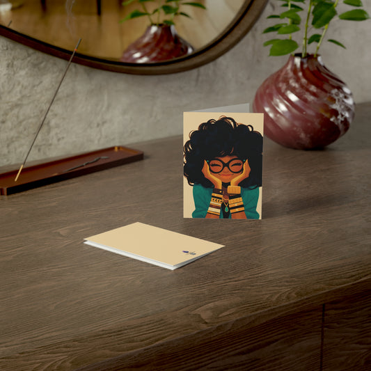Amara Sage Note Card Set – Curly Contemplations Collection (4-Pack with Envelopes)