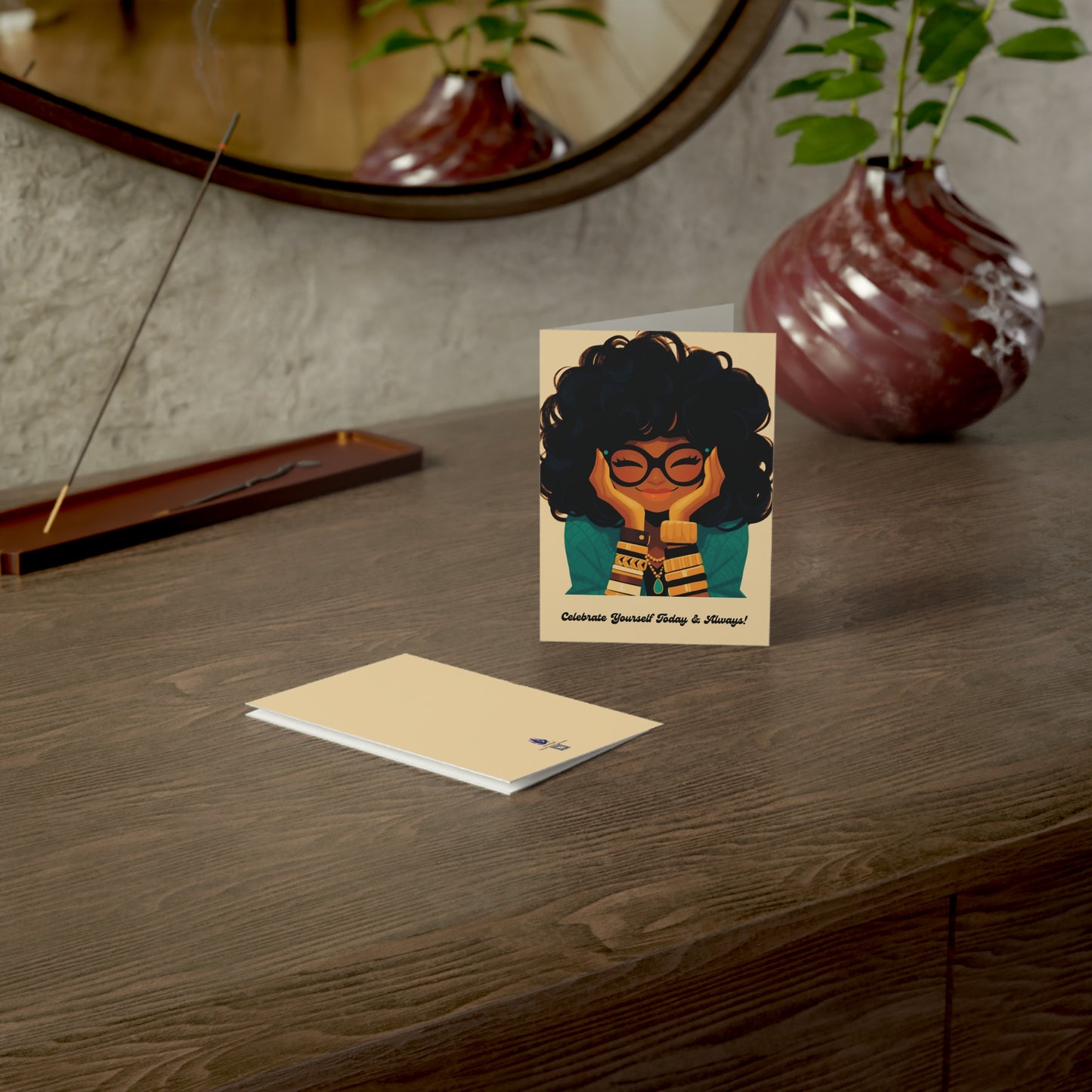 Amara Sage Note Card Set – Curly Contemplations Collection (4-Pack with Envelopes)