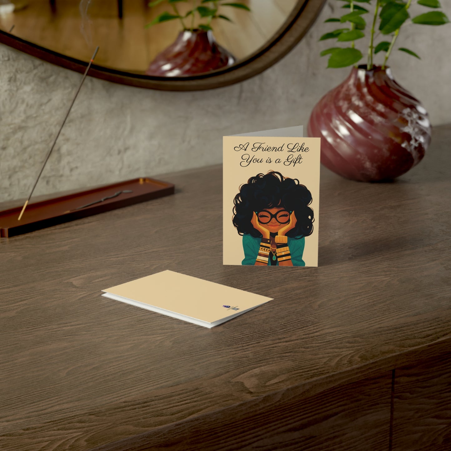 Amara Sage Note Card Set – Curly Contemplations Collection (4-Pack with Envelopes)