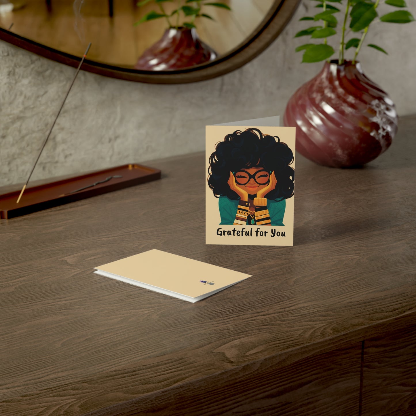 Amara Sage Note Card Set – Curly Contemplations Collection (4-Pack with Envelopes)