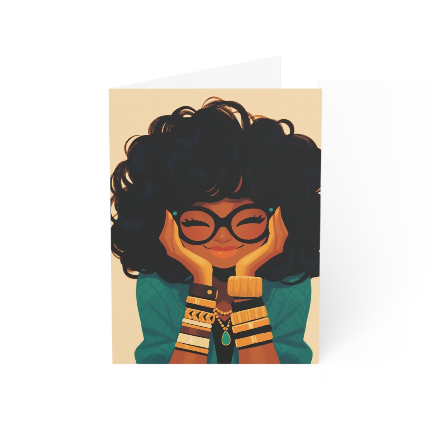 Amara Sage Note Card Set – Curly Contemplations Collection (4-Pack with Envelopes)