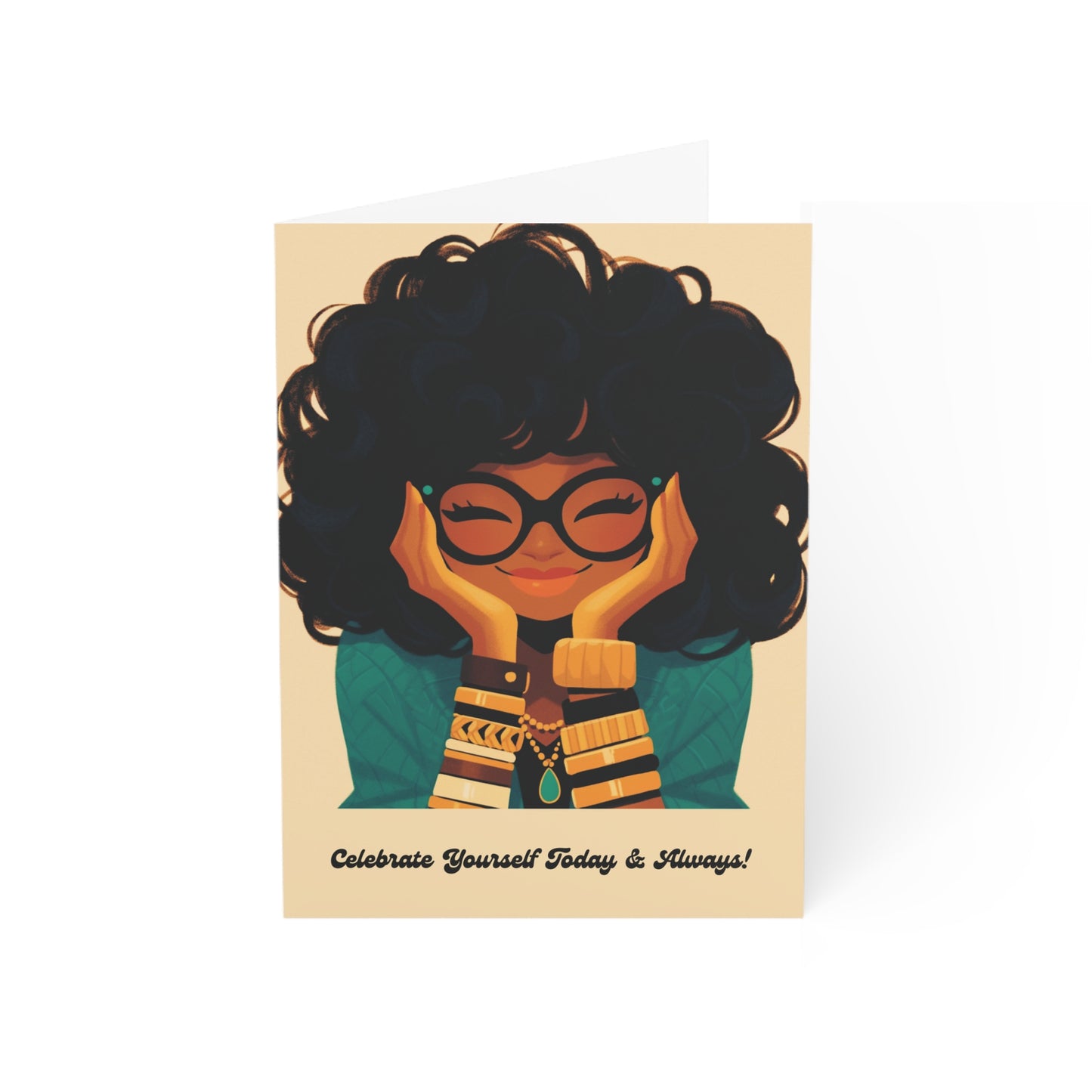 Amara Sage Note Card Set – Curly Contemplations Collection (4-Pack with Envelopes)