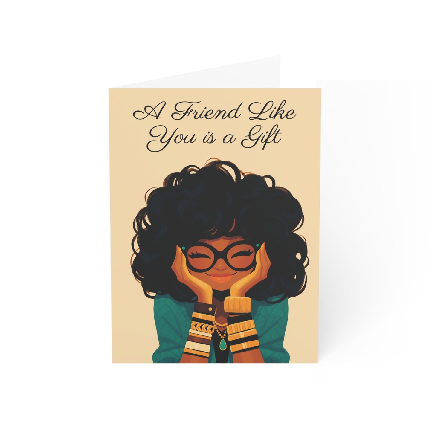 Amara Sage Note Card Set – Curly Contemplations Collection (4-Pack with Envelopes)