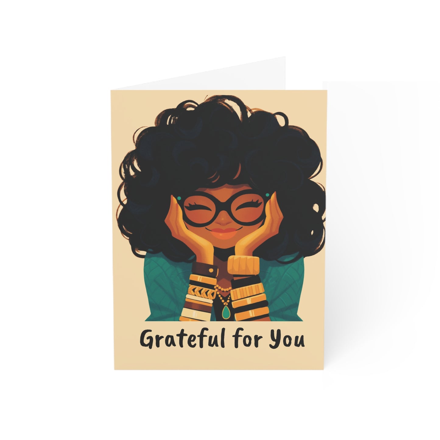 Amara Sage Note Card Set – Curly Contemplations Collection (4-Pack with Envelopes)