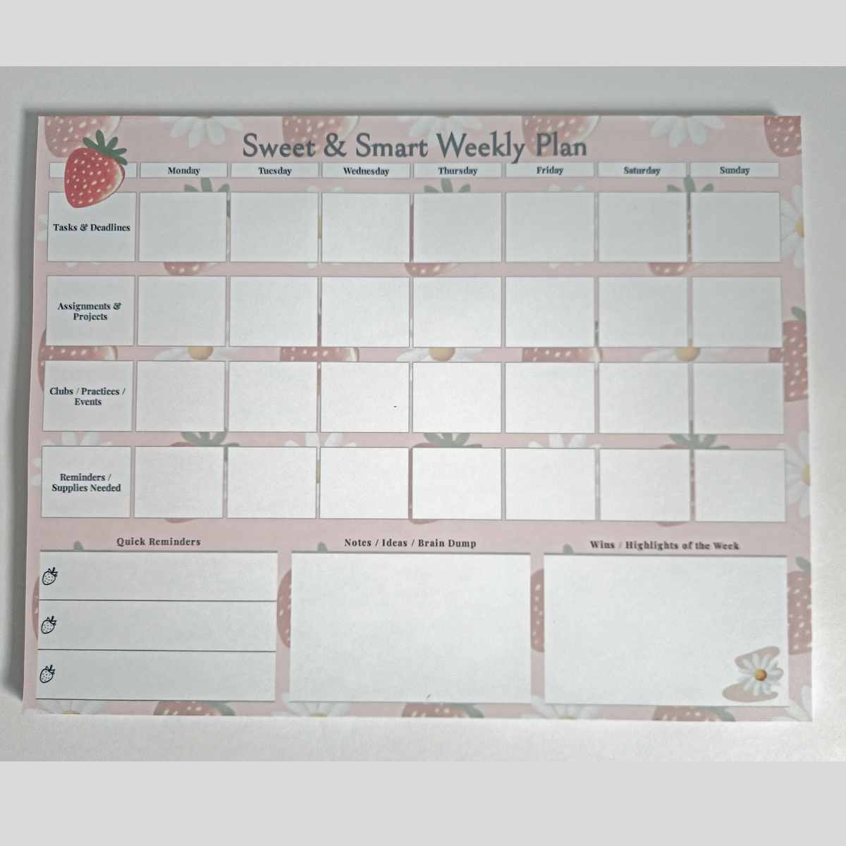 Sweet & Smart Weekly Planner – 36 Weeks, Undated 🍓✨
