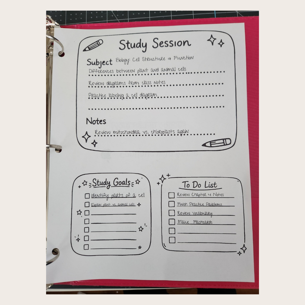 Printable Study Session Planner