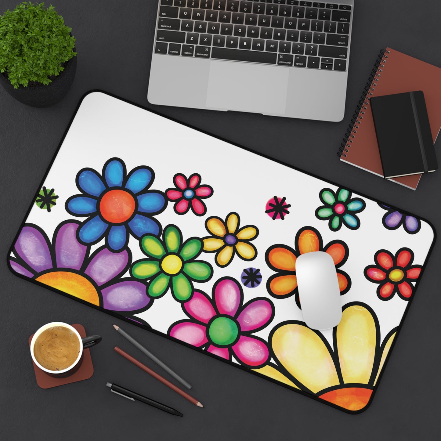 Joyful Blooms Desk Mat | Cute Workspace Desk Pad
