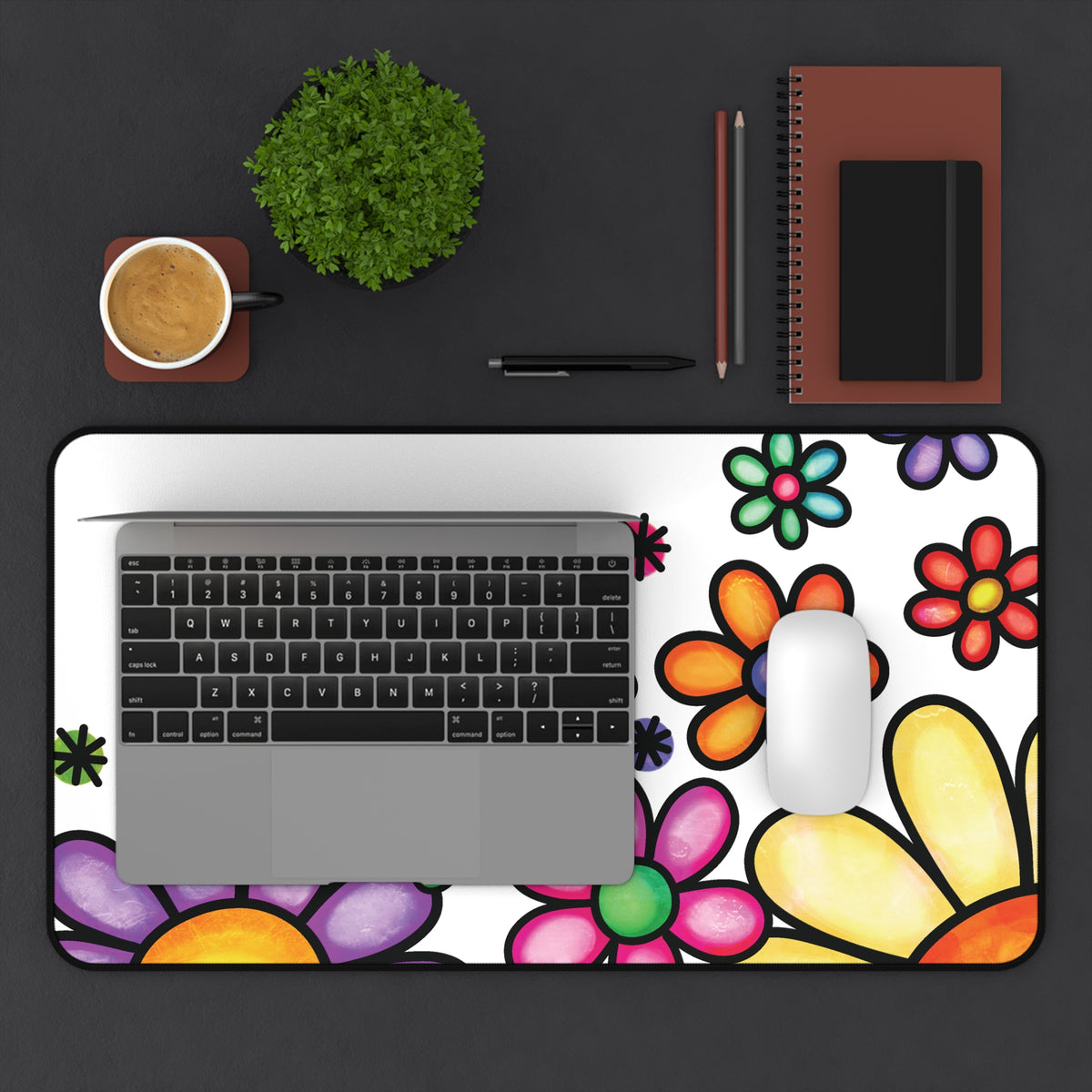 Joyful Blooms Desk Mat | Cute Workspace Desk Pad