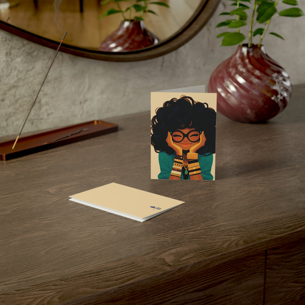 Amara Sage Note Card Set – Curly Contemplations Collection (4-Pack with Envelopes)