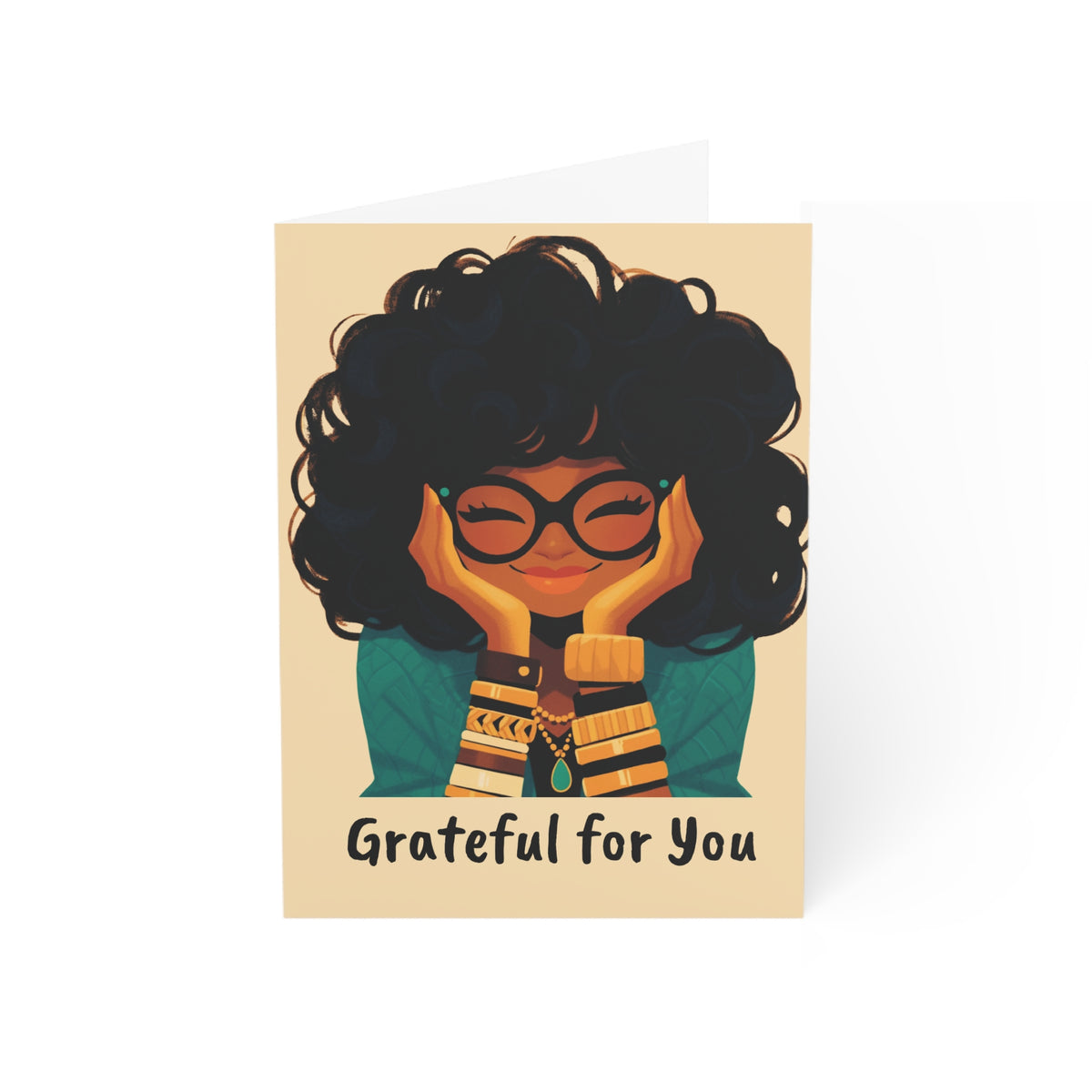 Amara Sage Note Card Set – Curly Contemplations Collection (4-Pack with Envelopes)