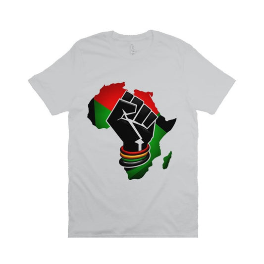 "Power & Unity" Silver Unisex T-Shirt with African Continent Graphic - 100% Cotton (XS-4XL)