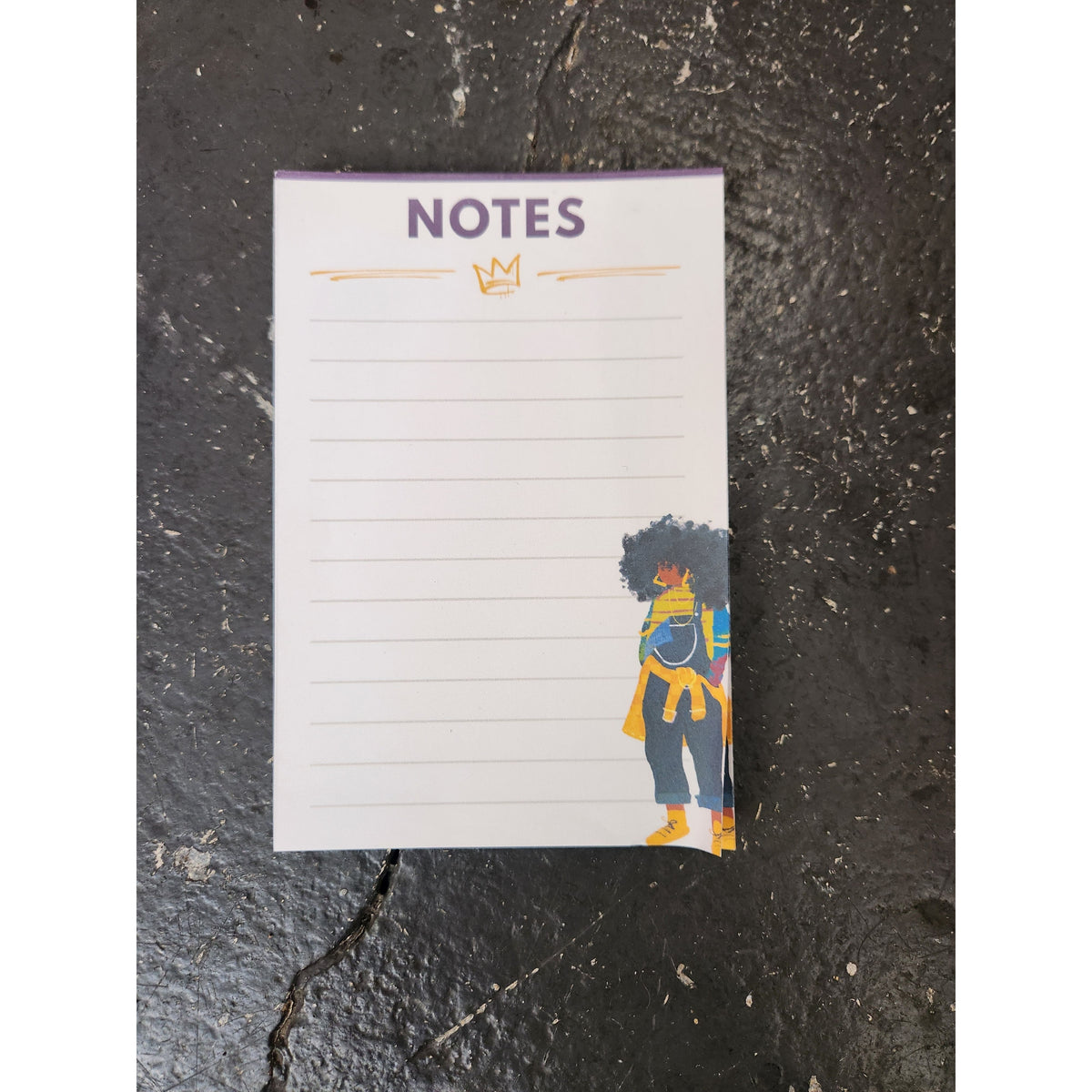 JJ 4×6 lined notepad with colorful character design and writing lines
