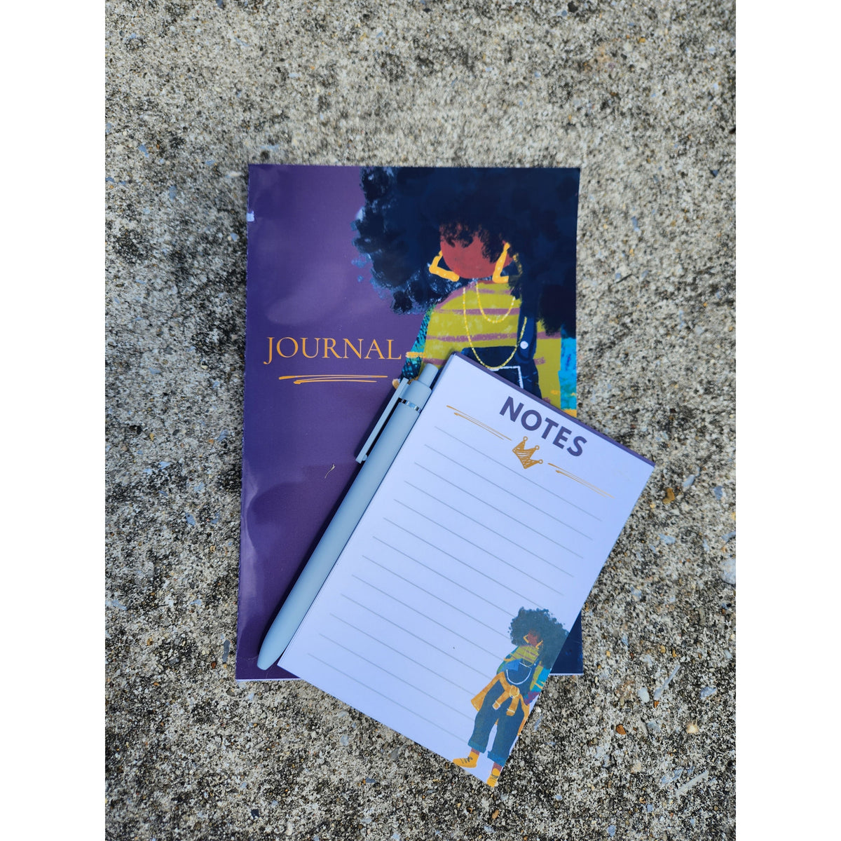 JJ 4×6 lined notepad styled with matching JJ journal and pen