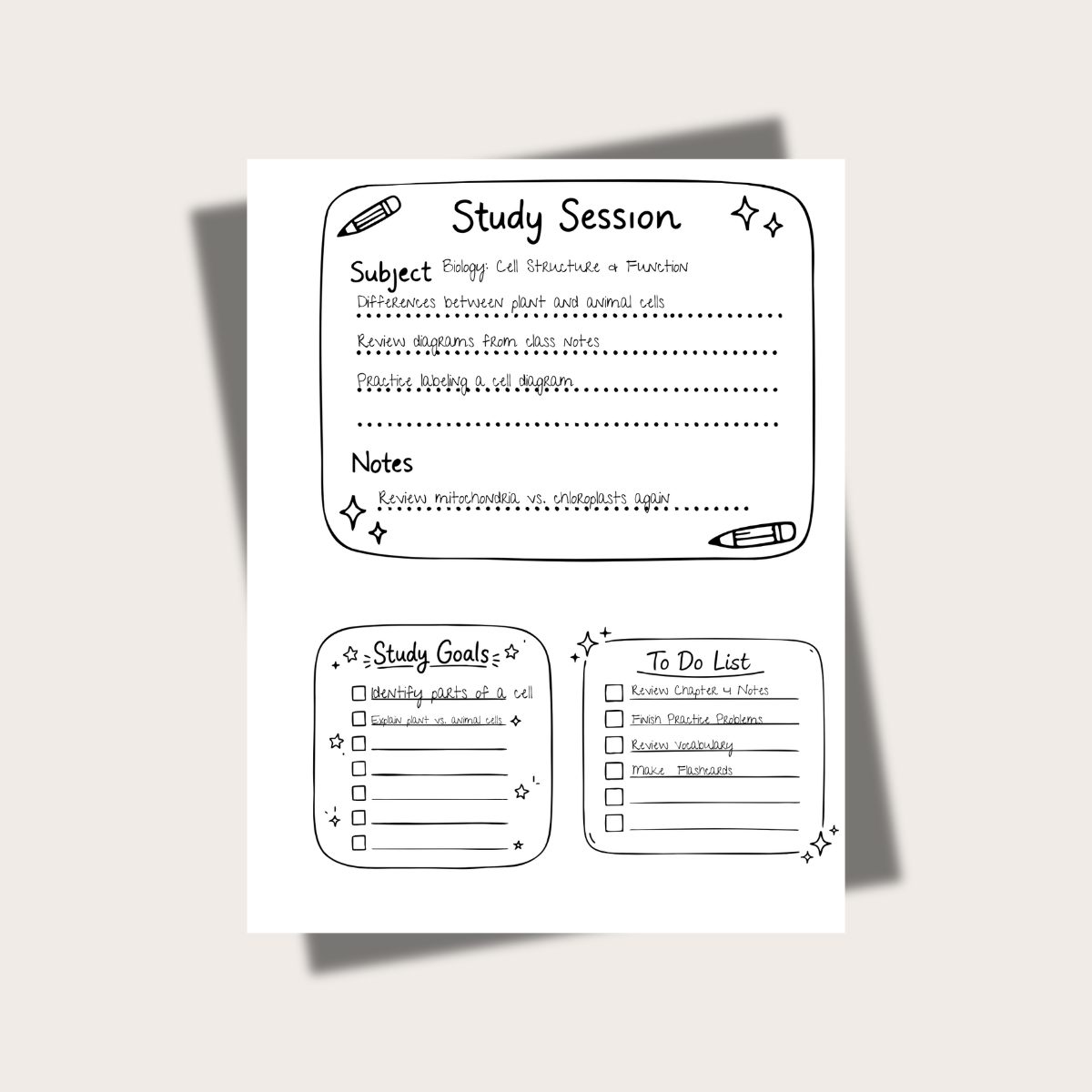 Printable Study Session Planner